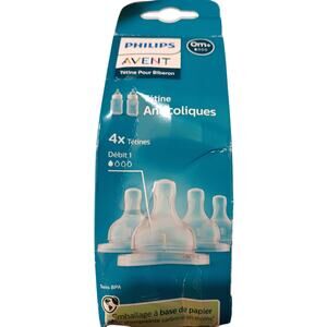 Philips Avent 0m+ Anti Colic Nipples (Qty 4) NEW Flow 1 BPA Free New Bottom Worn